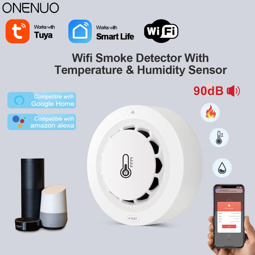 Smoke Detector Interconnected - Tuya WiFi Smoke Alarm Temperature And