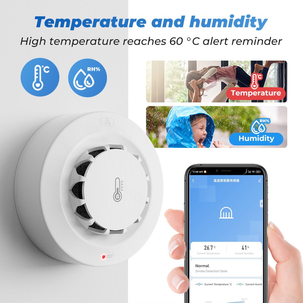 Tuya WiFi Smoke Alarm Temperat - Smoke Detector Interconnected ulasan dan harga