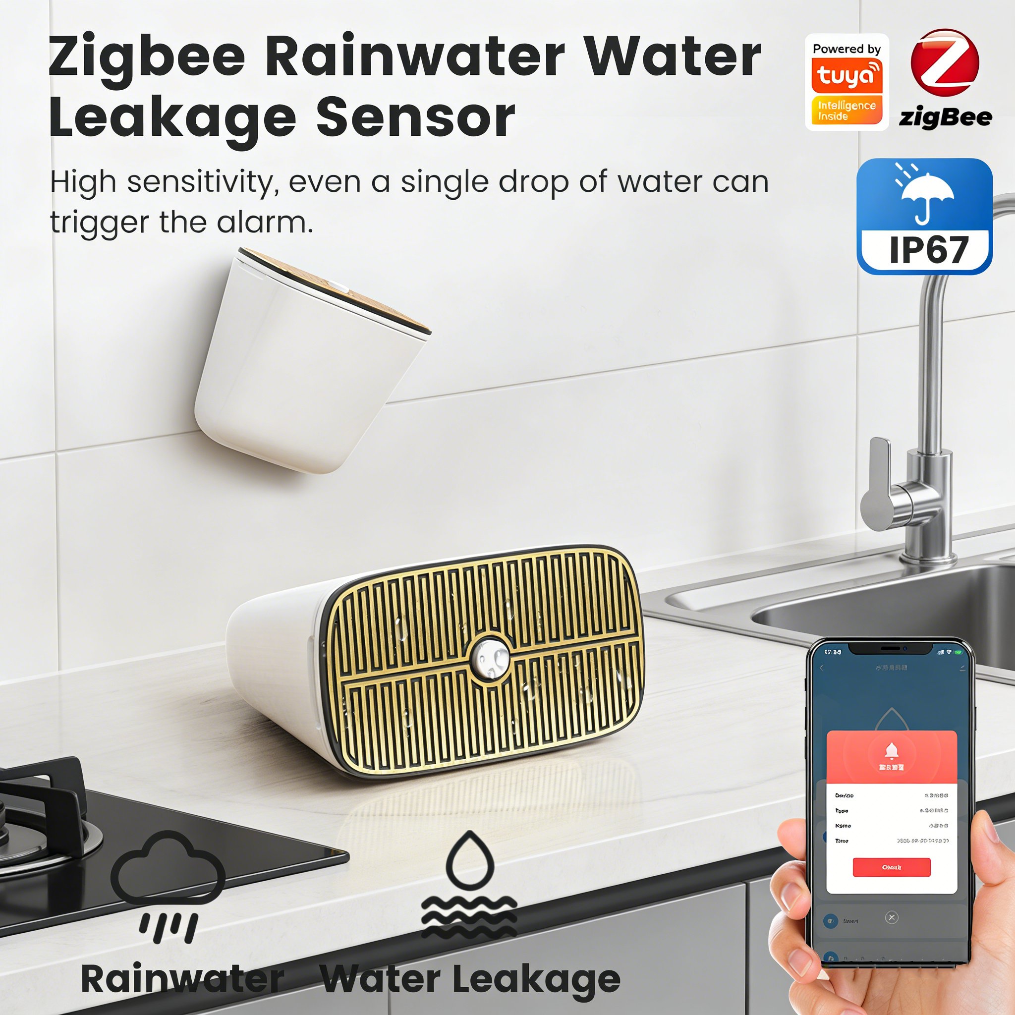 Tuya Zigbee Rainwater & Water  - Water Alarm Sensor ulasan dan harga