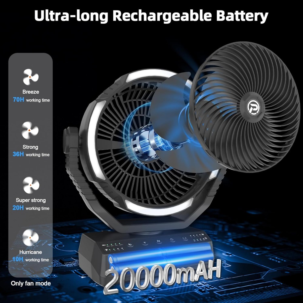 20000mAh Camping Fan with Ligh - Power Outage Light ulasan dan harga