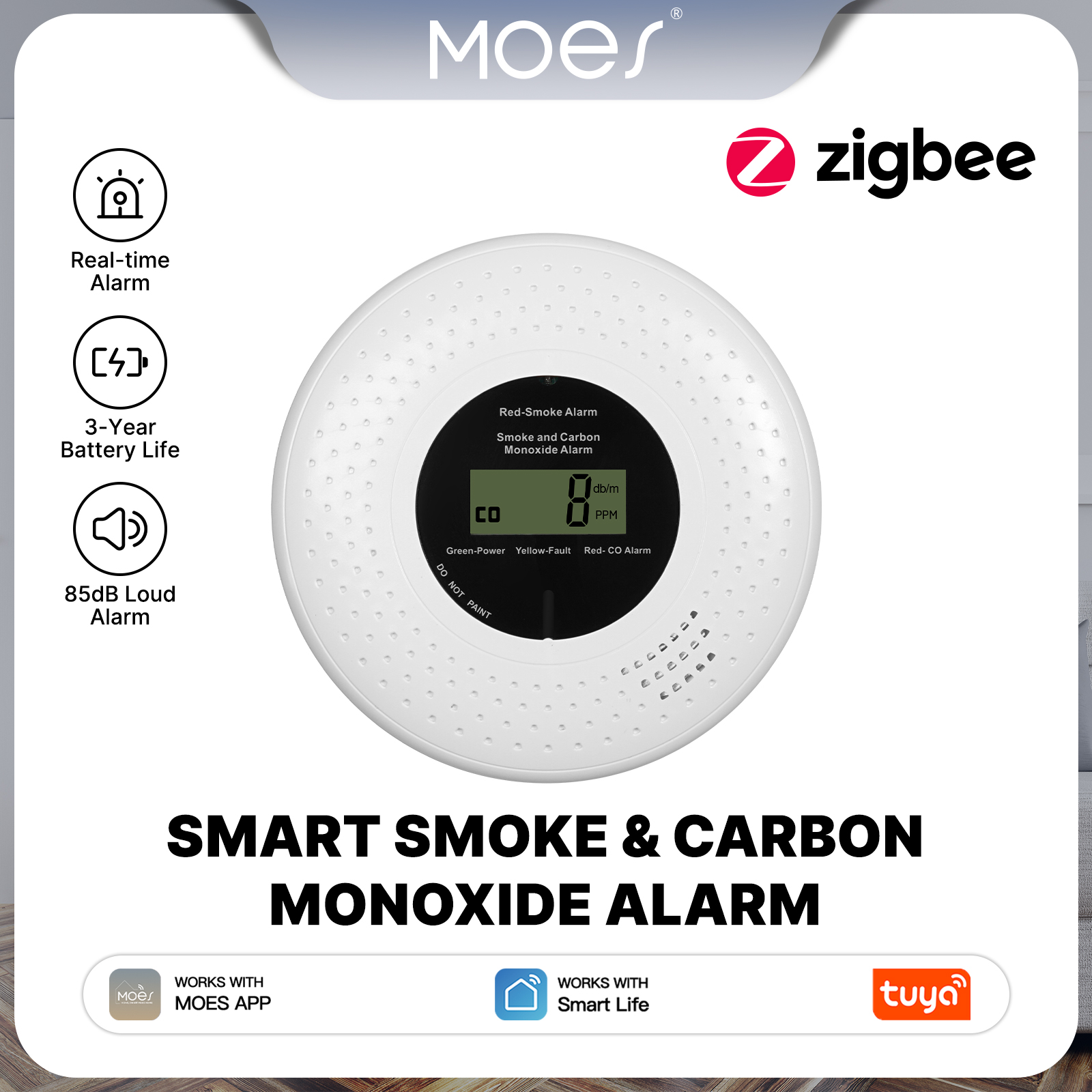 MOES Tuya Zigbee Smart Smoke C - Co Detector Plug ulasan dan harga