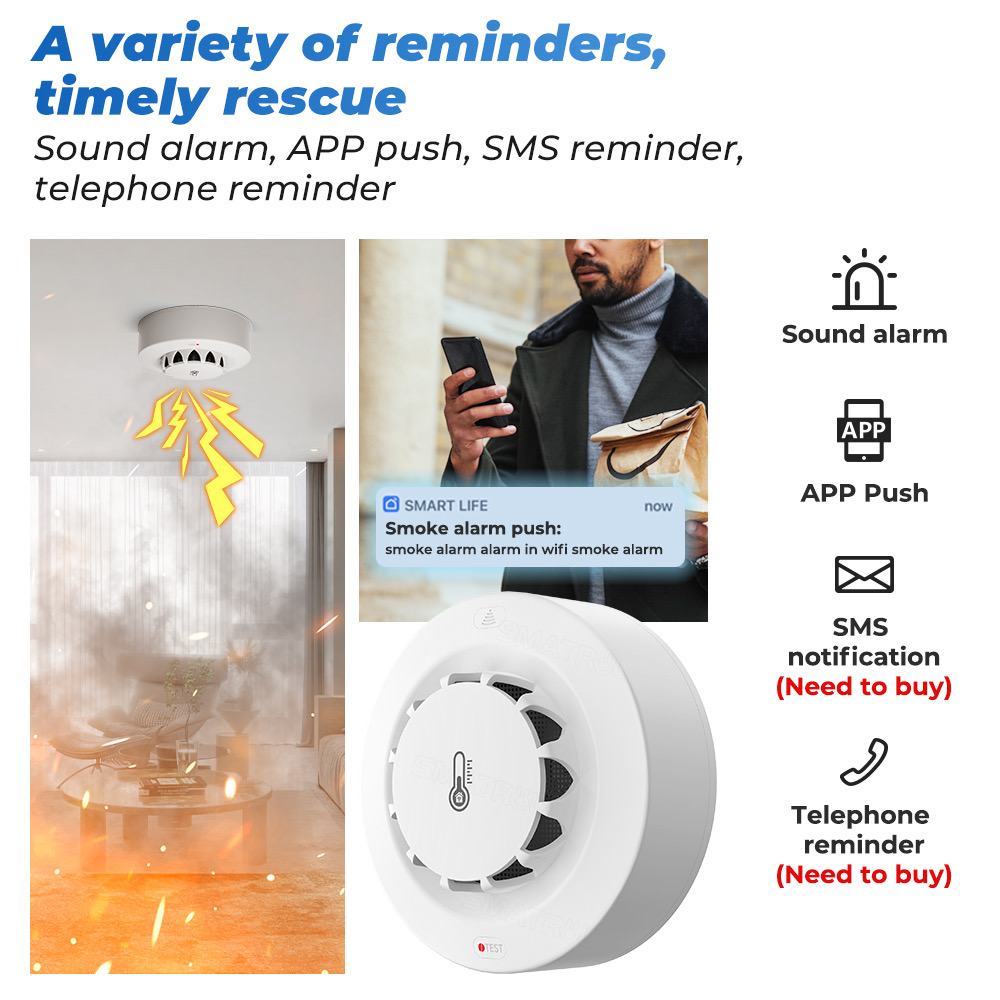 Tuya WiFi Smoke Alarm Temperat - Smoke Detector Interconnected ulasan dan harga